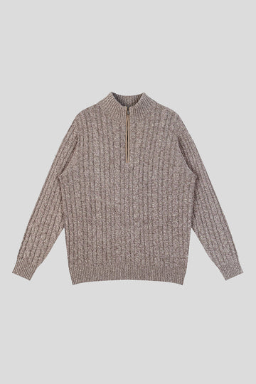 Floral Cable-Knit Wool Half-Zip Knit Sweater