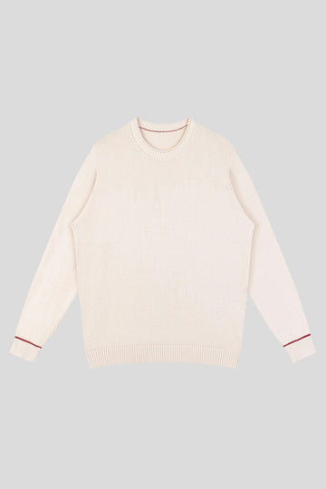 Waffle-Knit Sailboat Pattern Long-Sleeve Crewneck Sweater