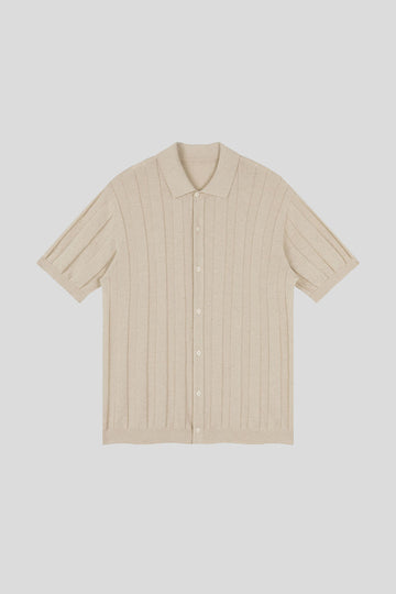 Linen-Cotton Knit Polo Cardigan