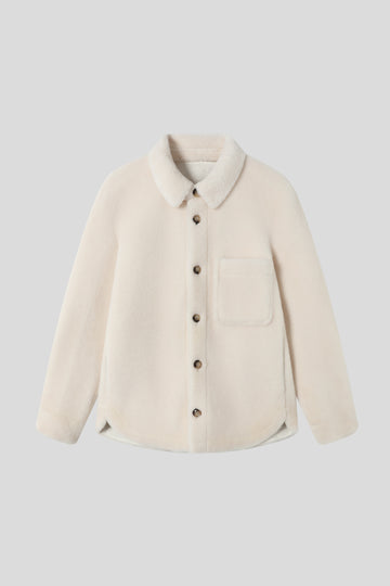 100% Wool Fabric Ivory White Shearling Jacket