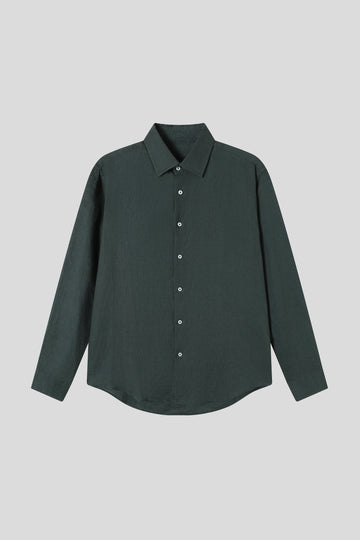 Men's 100% Linen Long Sleeve Shirt with Lapel Collar