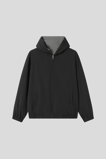 Water-Resistant Reversible Hooded Bomber Jacket