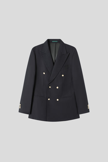 15% Worsted Wool Italian Neapolitan Peak-Lapel Double-Breasted Blazer