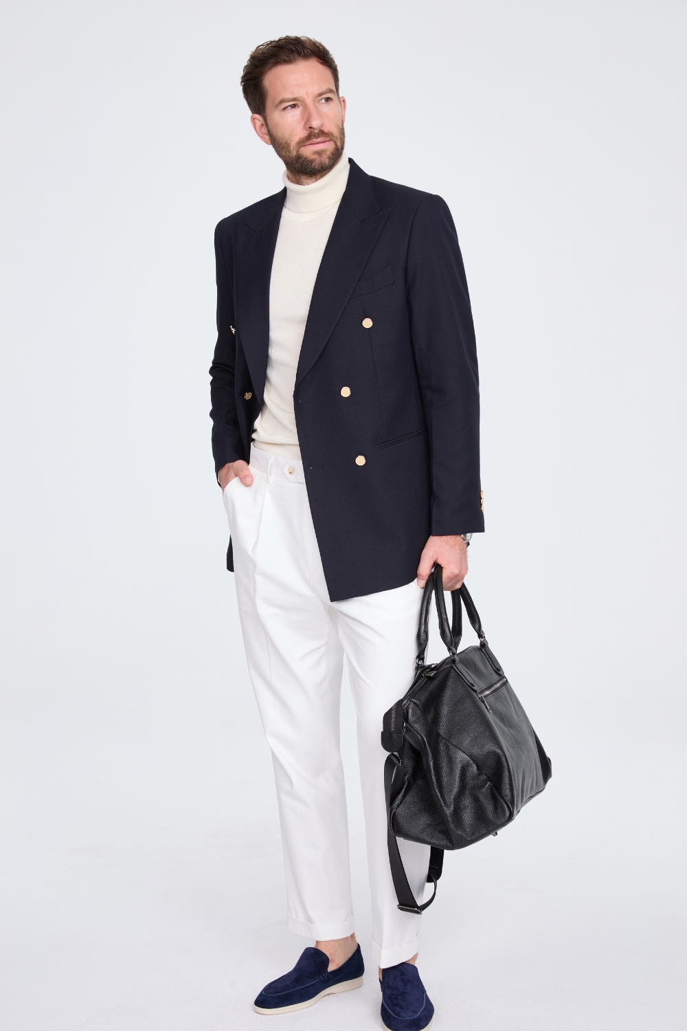 15% Worsted Wool Italian Neapolitan Peak-Lapel Double-Breasted Blazer