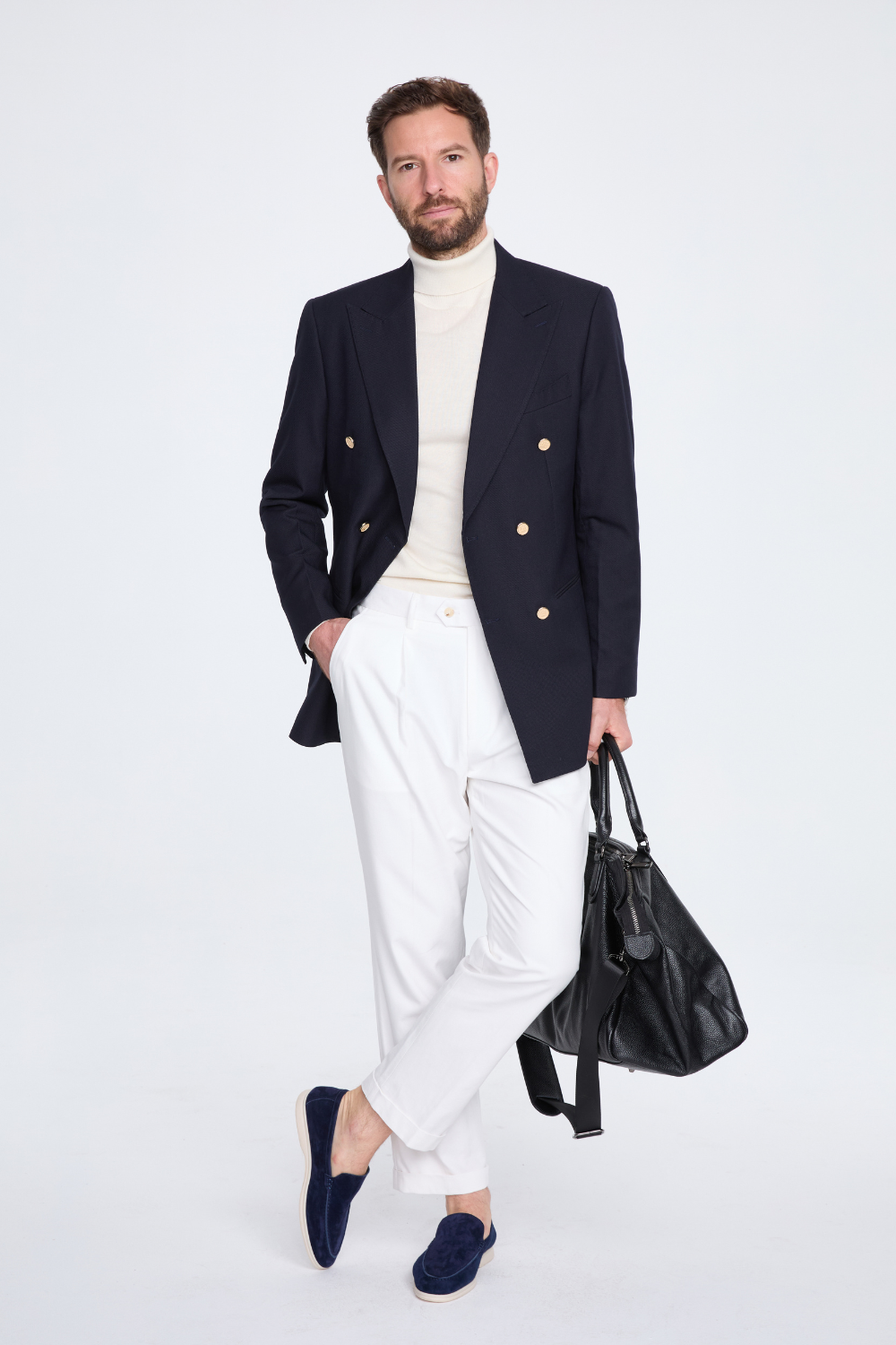 15% Worsted Wool Italian Neapolitan Peak-Lapel Double-Breasted Blazer