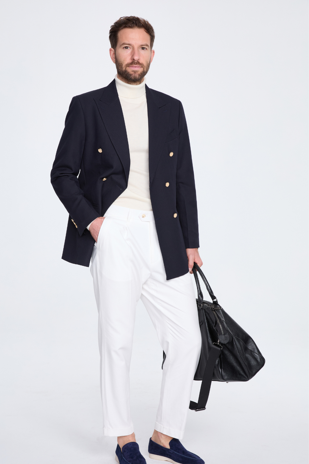 15% Worsted Wool Italian Neapolitan Peak-Lapel Double-Breasted Blazer