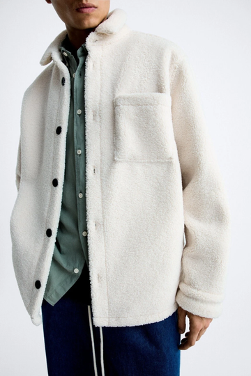 100% Wool Fabric Ivory White Shearling Jacket