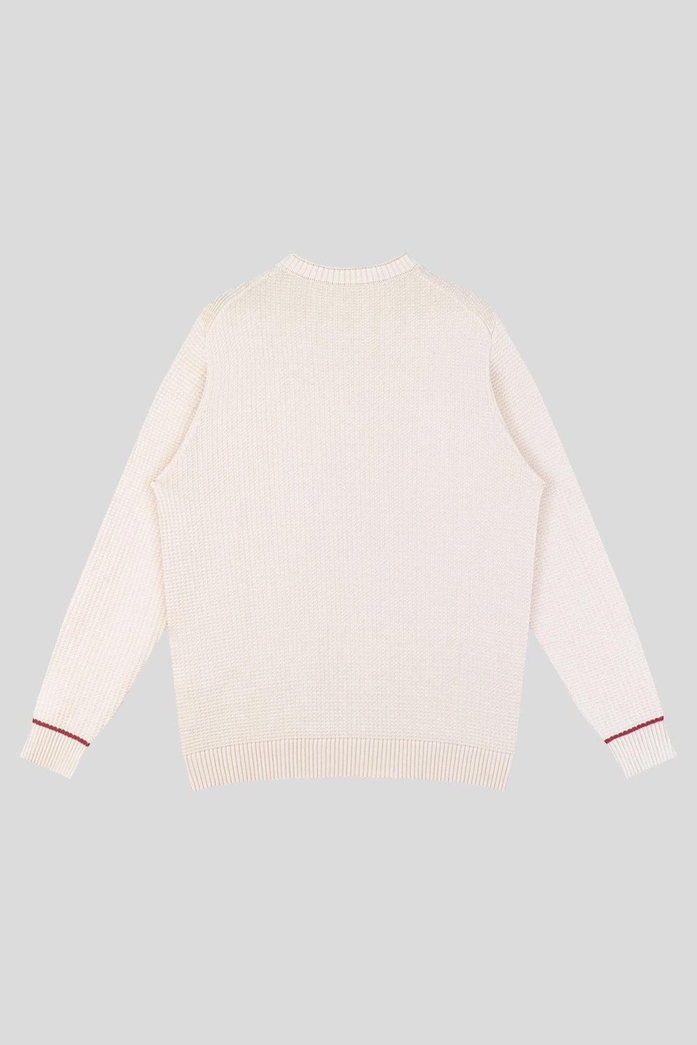 Waffle-Knit Sailboat Pattern Long-Sleeve Crewneck Sweater