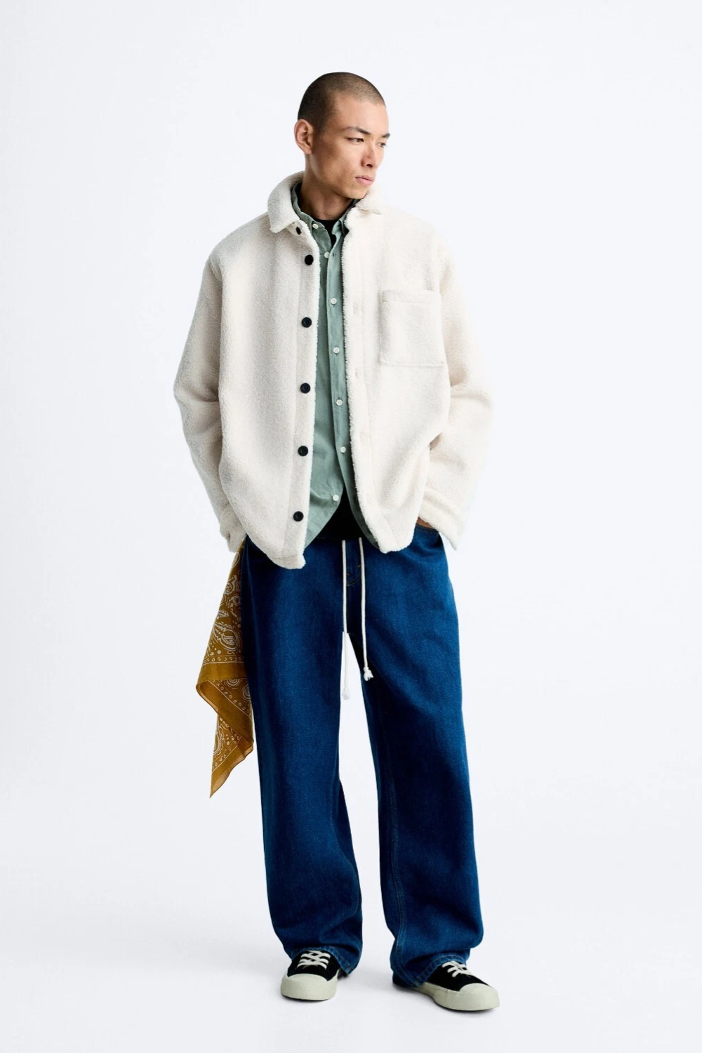 100% Wool Fabric Ivory White Shearling Jacket