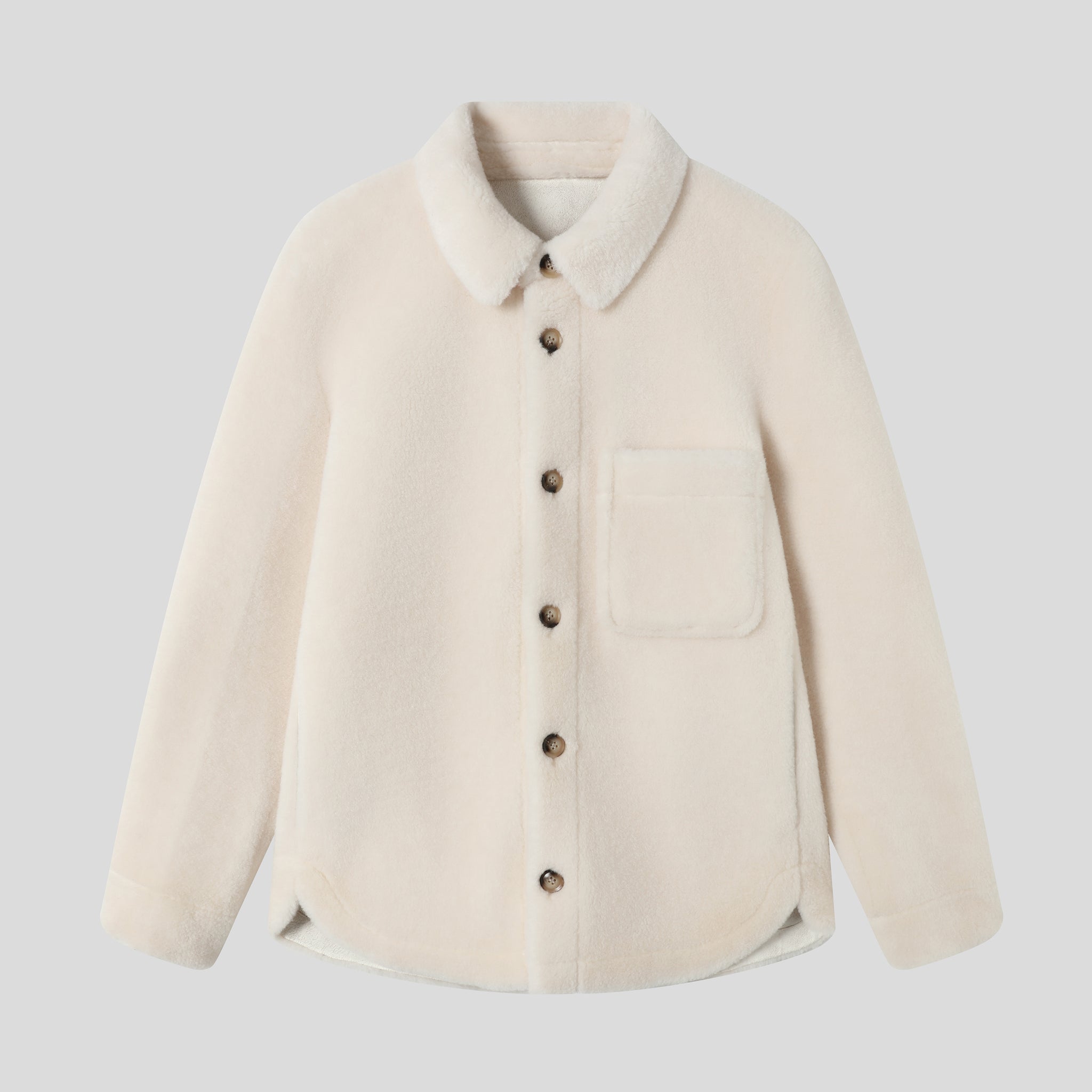 100% Wool Fabric Ivory White Shearling Jacket