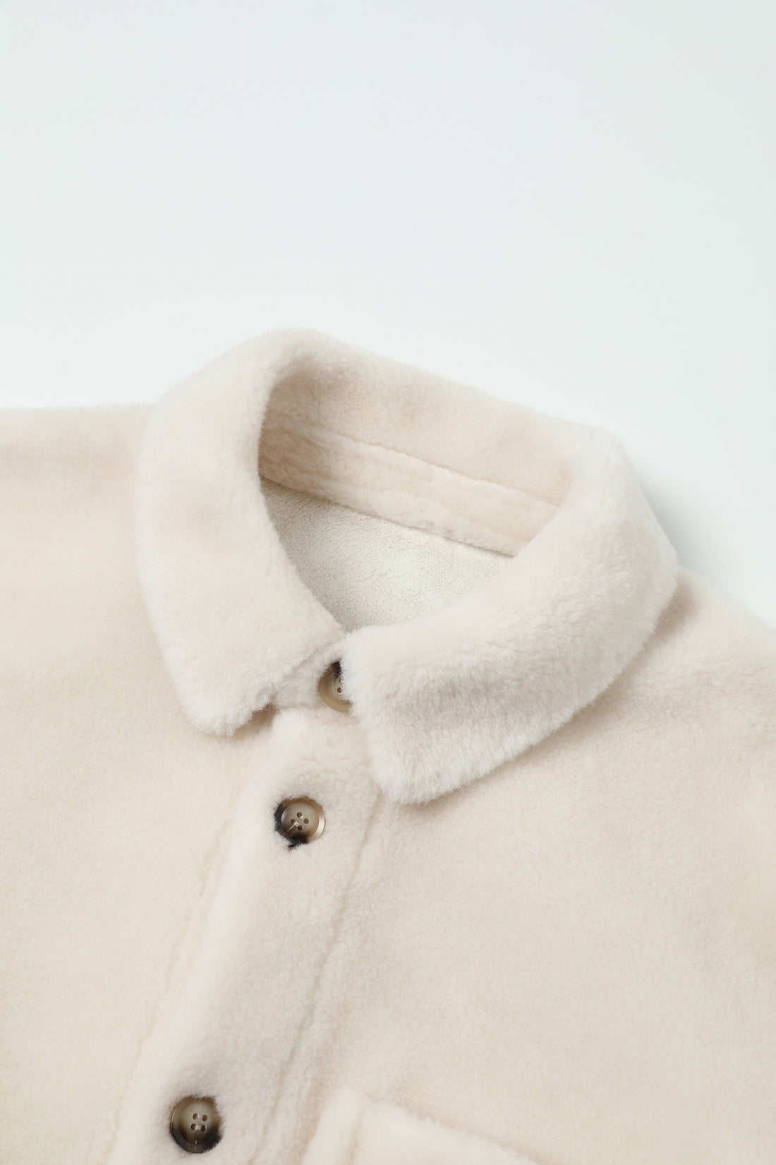 100% Wool Fabric Ivory White Shearling Jacket