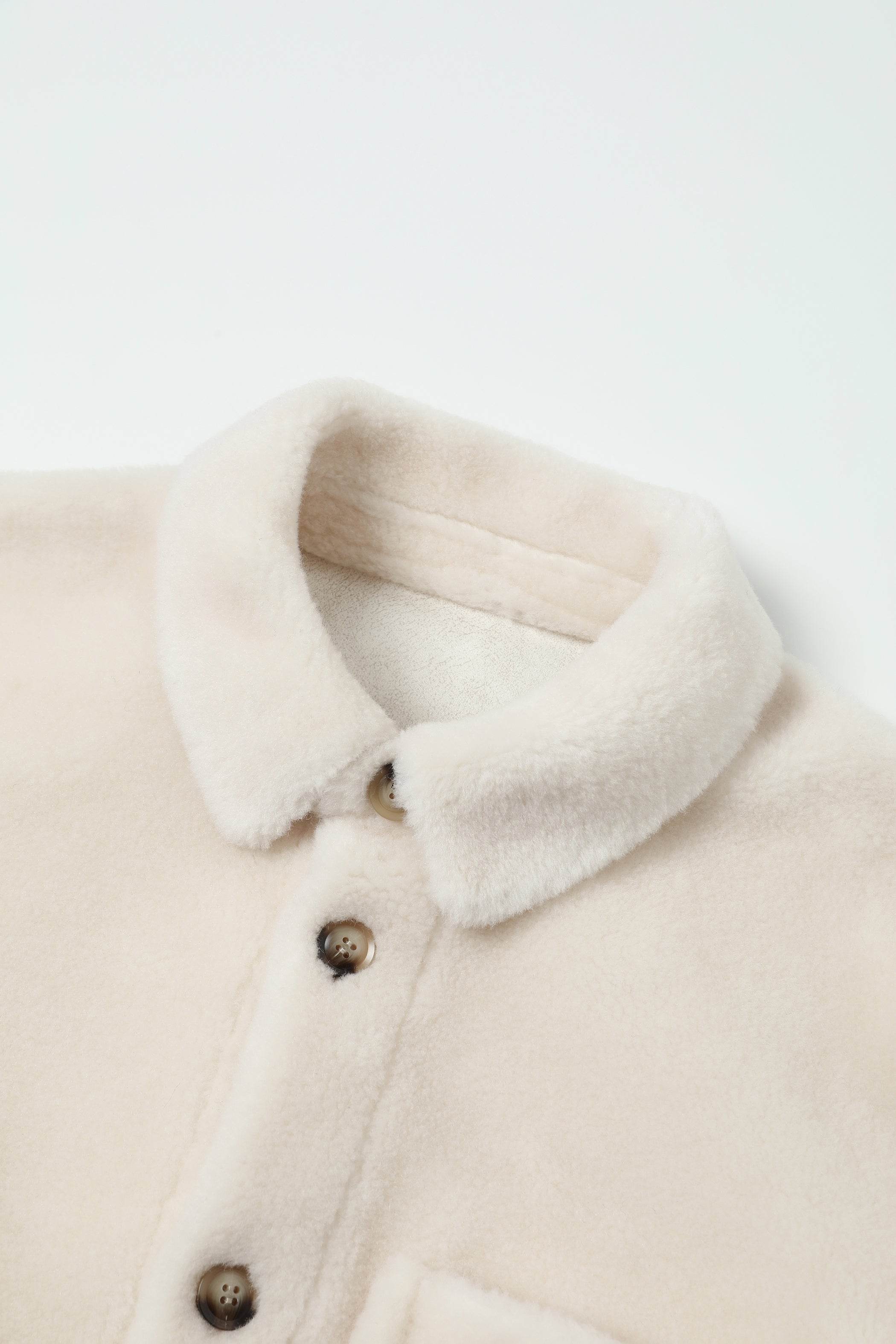 100% Wool Fabric Ivory White Shearling Jacket