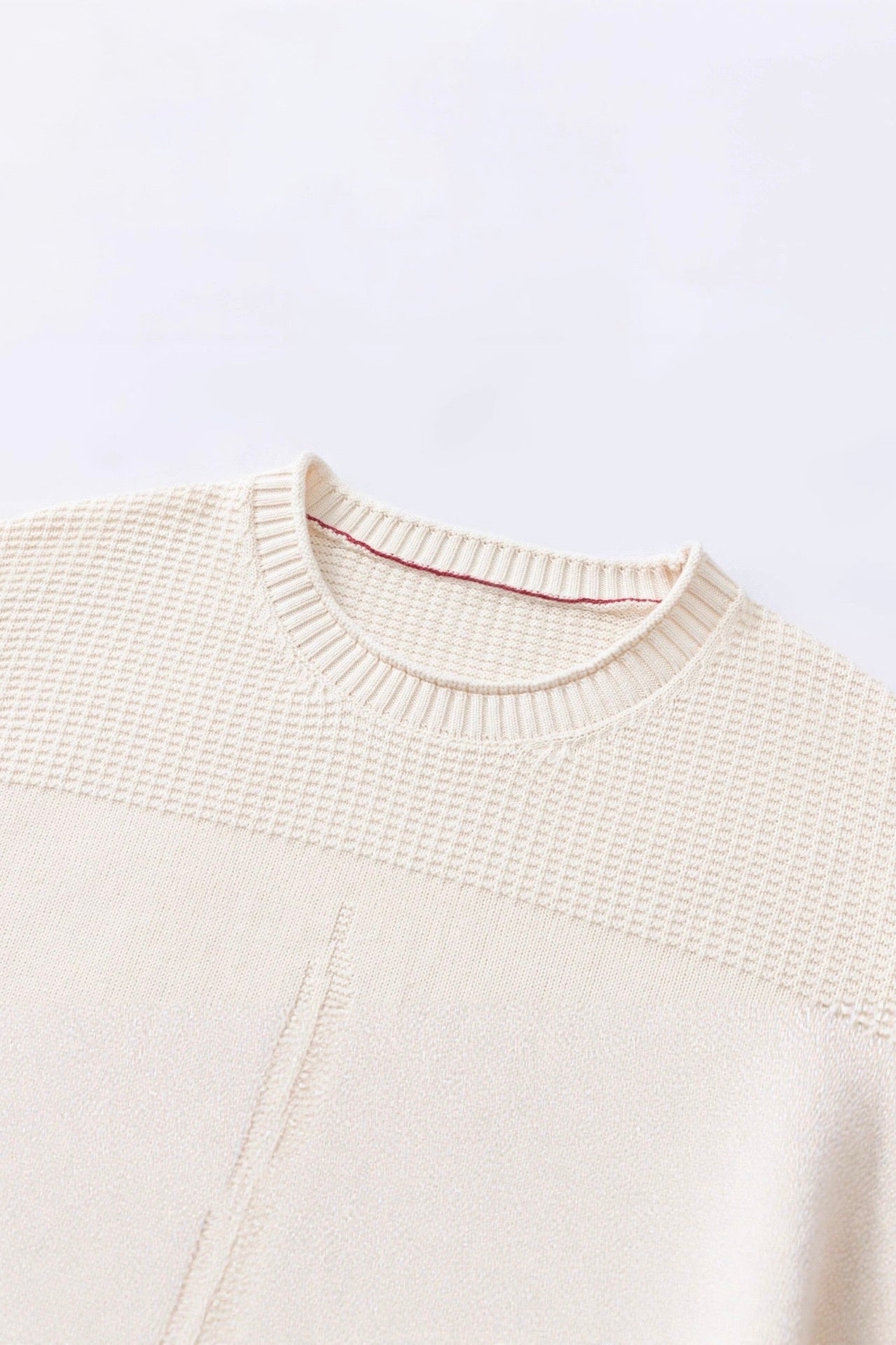 Waffle-Knit Sailboat Pattern Long-Sleeve Crewneck Sweater
