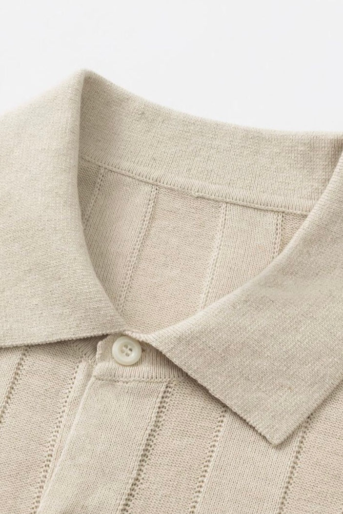 Linen-Cotton Knit Polo Cardigan