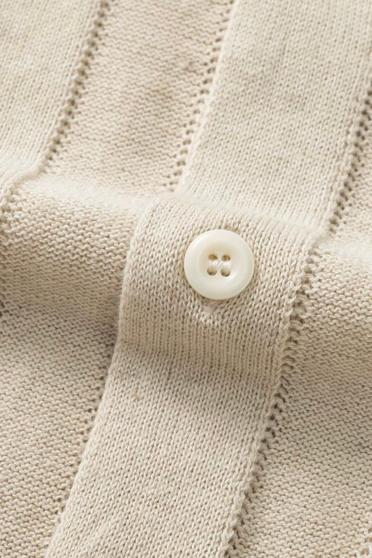 Linen-Cotton Knit Polo Cardigan