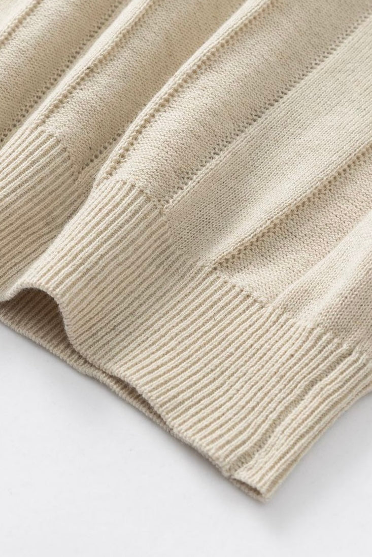 Linen-Cotton Knit Polo Cardigan