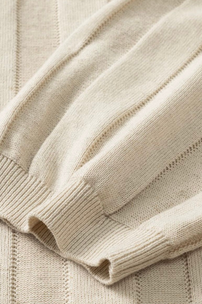 Linen-Cotton Knit Polo Cardigan